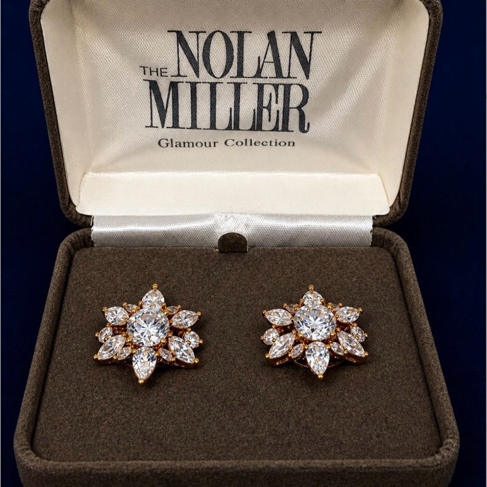 Vintage Nolan Miller Signed Glamour Collection Statement Crystal Earrings